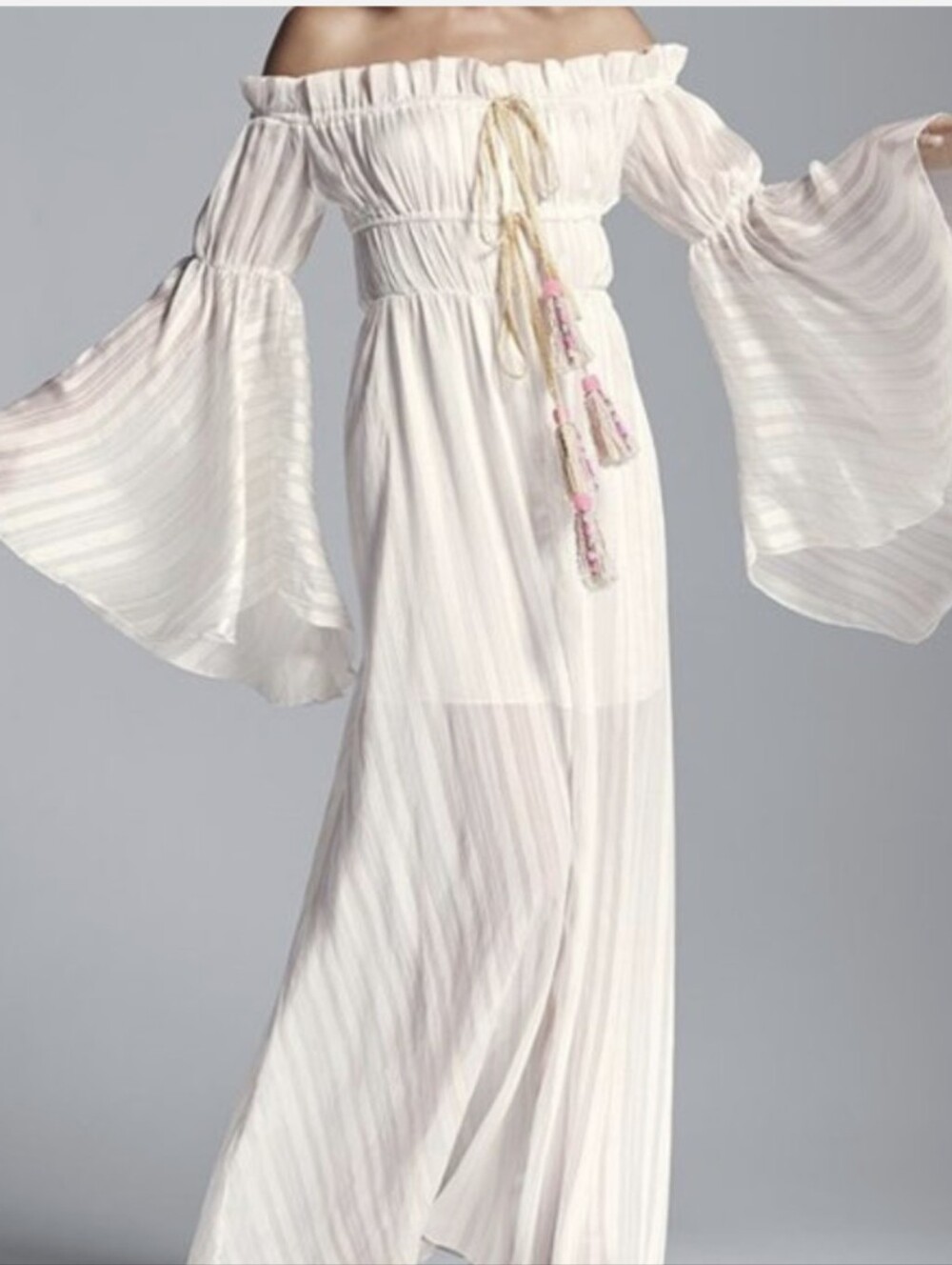 Venus Fairy Boho Off-the-Shoulder Maxi Dress Dramatic Bell Sleeves Tassel Plus